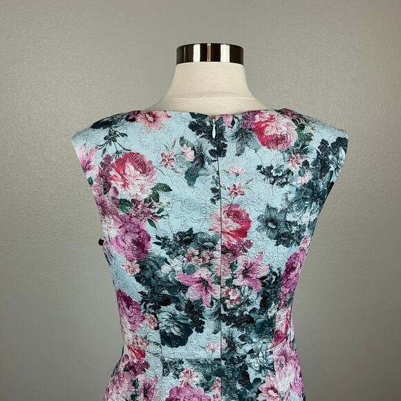 Adrianna Papell Blue Metallic Floral Evening Gown Formal Dress Women’s Size 6 - Picture 8 of 14